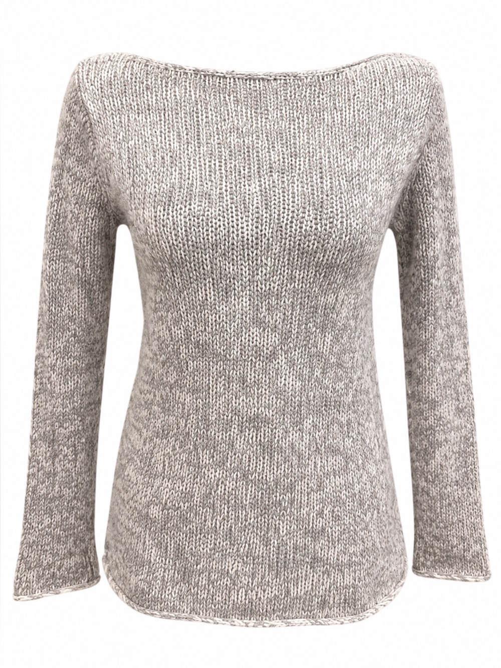 Club Monaco Boat Neck cashmere angora lambswool sweater marled grey white small